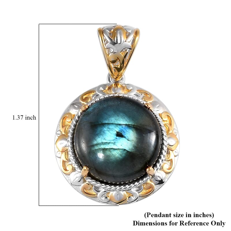 Karis Madagascar Labradorite Solitaire Pendant in 18K YG Plated and Platinum Bond 13.85 ctw