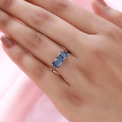 Boulder Opal Triplet 3 Stone Ring in Platinum Over Sterling Silver (Size 10.0) 1.15 ctw