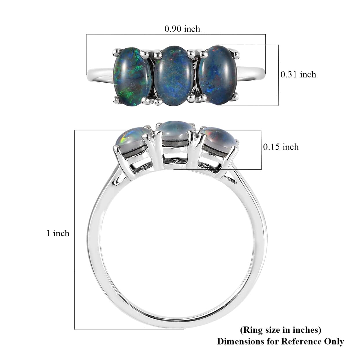 Boulder Opal Triplet 3 Stone Ring in Platinum Over Sterling Silver (Size 6.0) 1.15 ctw image number 5