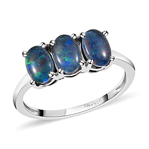 Boulder Opal Triplet 3 Stone Ring in Platinum Over Sterling Silver (Size 7.0) 1.15 ctw