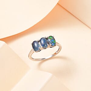 Boulder Opal Triplet 3 Stone Ring in Platinum Over Sterling Silver (Size 7.0) 1.15 ctw