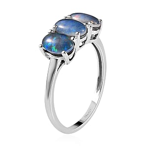 Boulder Opal Triplet 3 Stone Ring in Platinum Over Sterling Silver (Size 7.0) 1.15 ctw