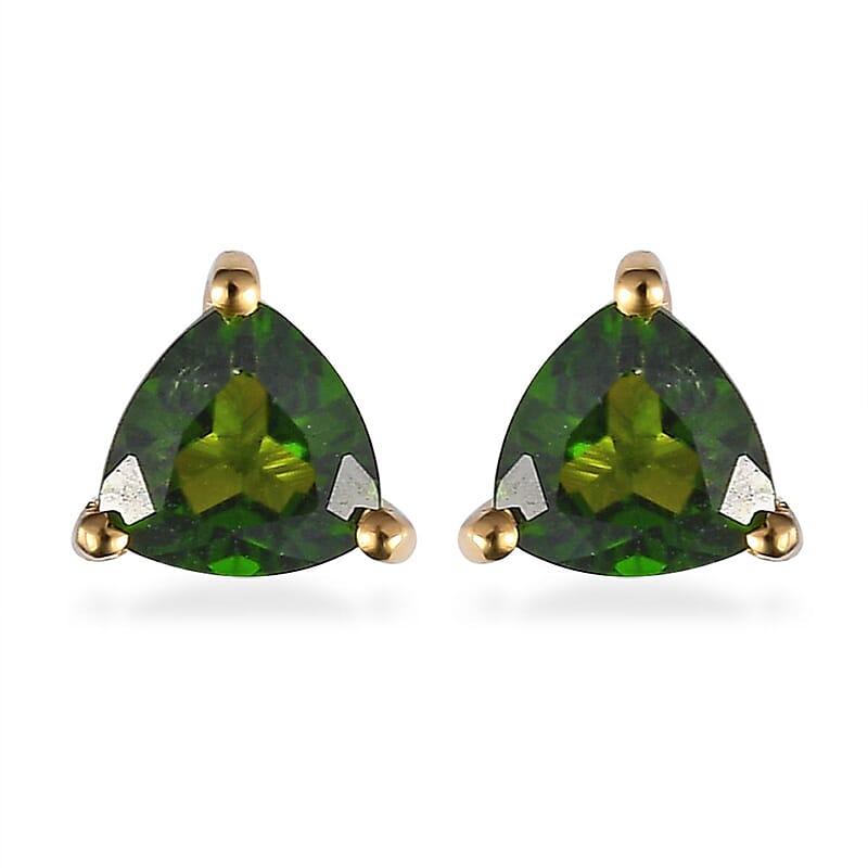 Chrome Diopside Solitaire Stud Earrings in 14K Yellow Gold Over Sterling Silver 1.00 ctw
