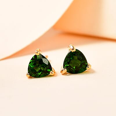 Chrome Diopside Solitaire Stud Earrings in 14K Yellow Gold Over Sterling Silver 1.00 ctw