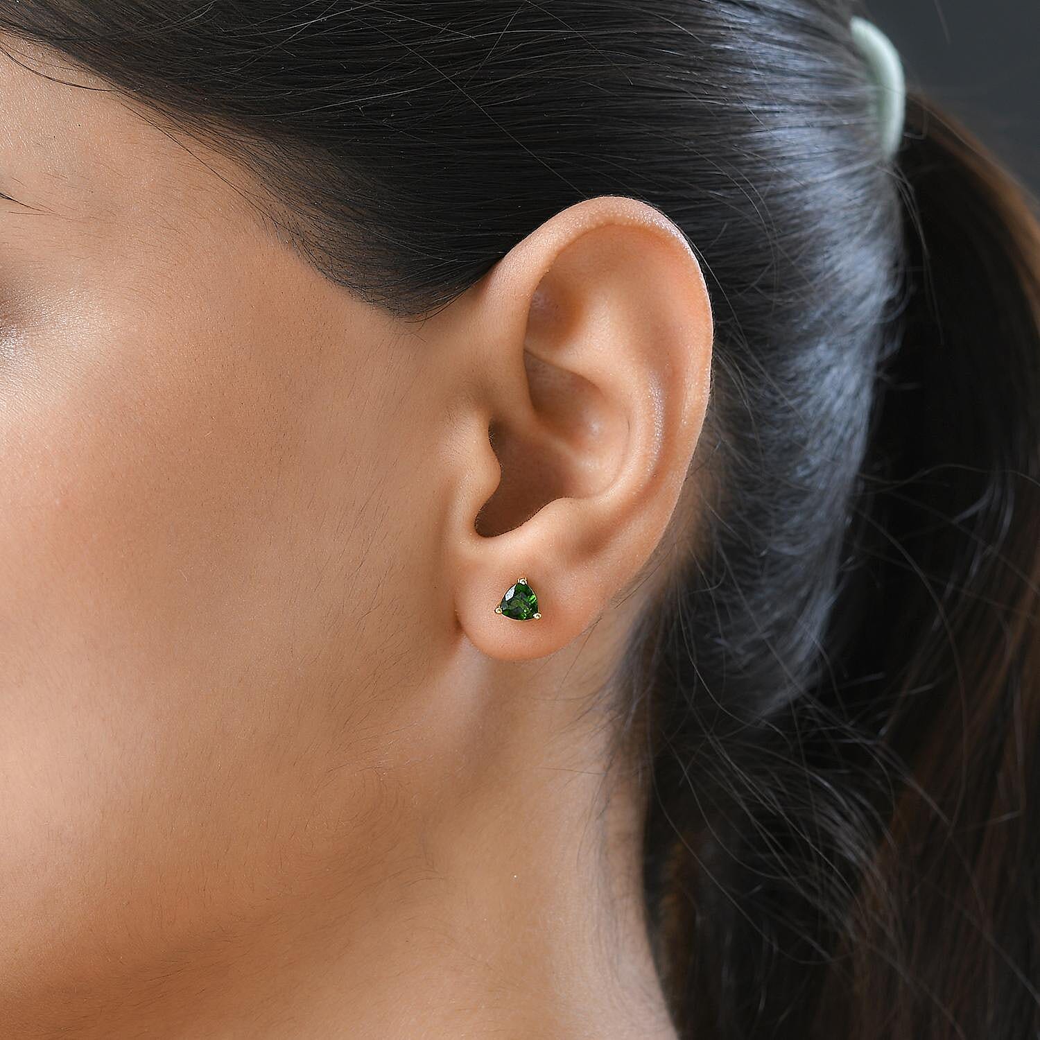 Chrome Diopside Solitaire Stud Earrings in 14K Yellow Gold Over Sterling Silver 1.00 ctw