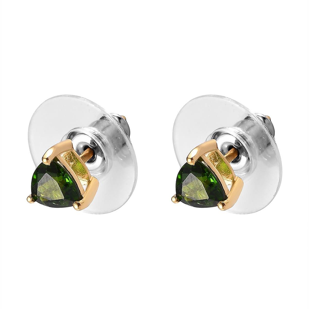 Chrome Diopside Solitaire Stud Earrings in 14K Yellow Gold Over Sterling Silver 1.00 ctw