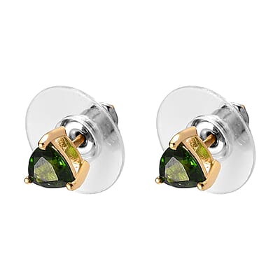 Chrome Diopside Solitaire Stud Earrings in 14K Yellow Gold Over Sterling Silver 1.00 ctw