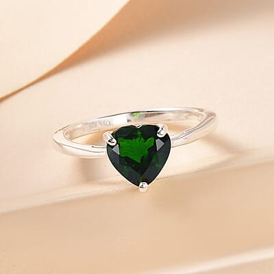 Natural Chrome Diopside Heart Ring in Sterling Silver (Size 10.0) 1.35 ctw