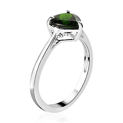 Natural Chrome Diopside Heart Ring in Sterling Silver (Size 10.0) 1.35 ctw