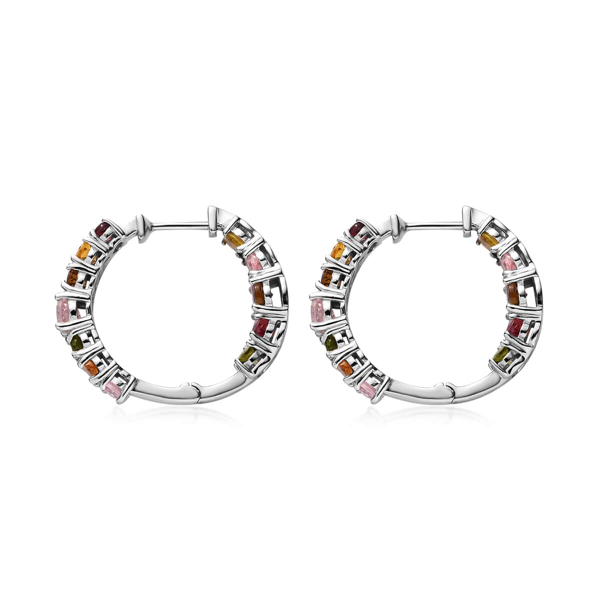Multi-Tourmaline Hoop Earrings in Platinum Over Sterling Silver 5.85 ctw image number 3