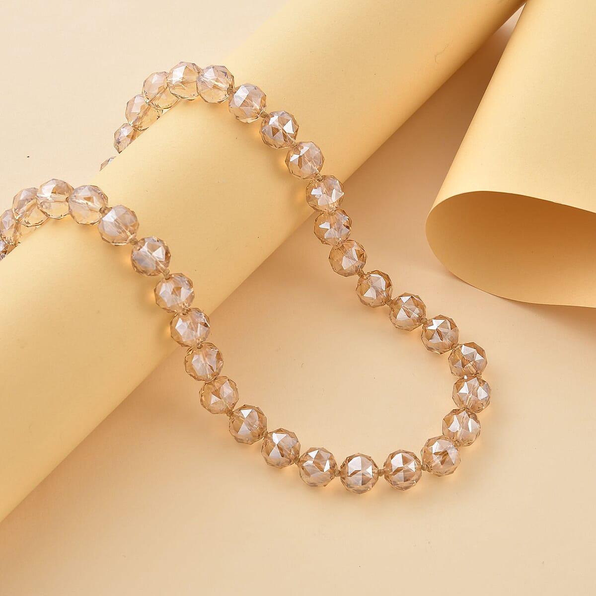 Champagne Glass Beaded Necklace 24 Inches with Magnetic Lock in Silvertone image number 1