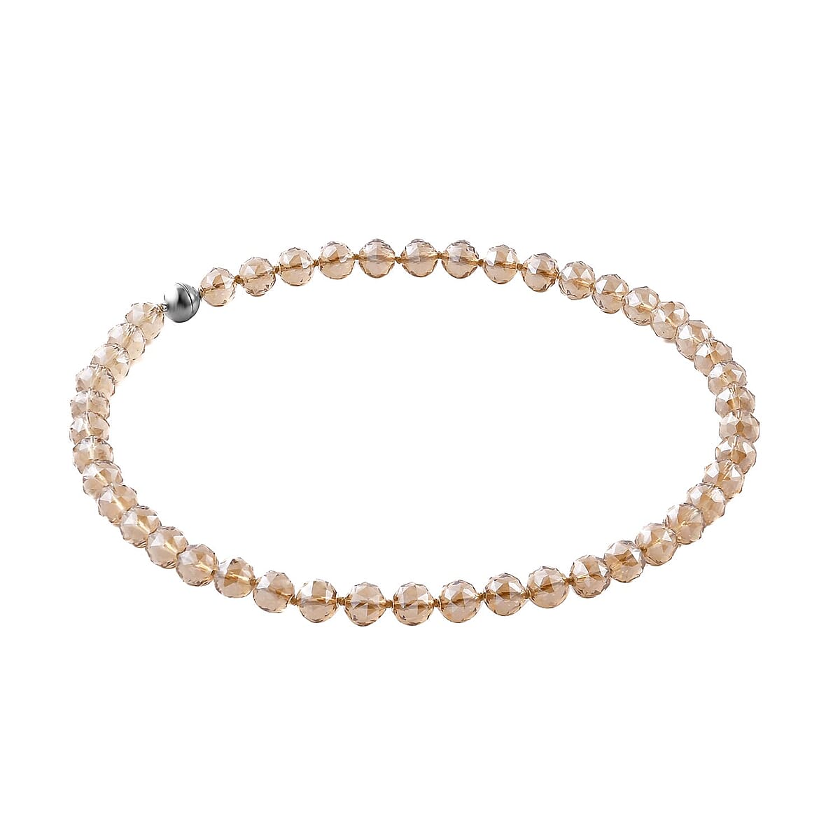 Champagne Glass Beaded Necklace 24 Inches with Magnetic Lock in Silvertone image number 3
