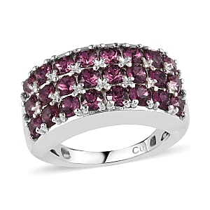 Amethyst Color Crystal Three Row Band Ring in Platinum Over Copper with Magnet (Size 10.0)