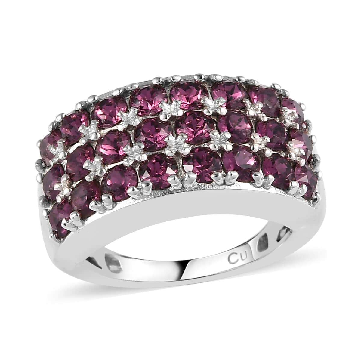 Amethyst Color Crystal Three Row Band Ring in Platinum Over Copper with Magnet (Size 10.0) image number 0