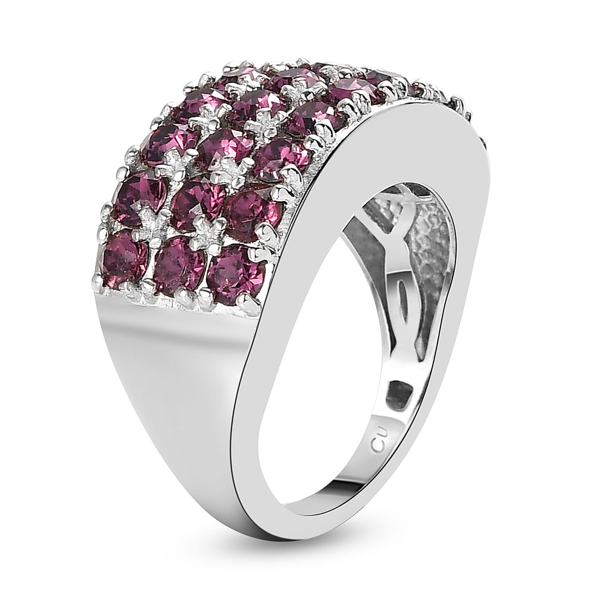 Amethyst Color Crystal Three Row Band Ring in Platinum Over Copper with Magnet (Size 10.0)