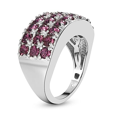Amethyst Color Crystal Three Row Band Ring in Platinum Over Copper with Magnet (Size 10.0)
