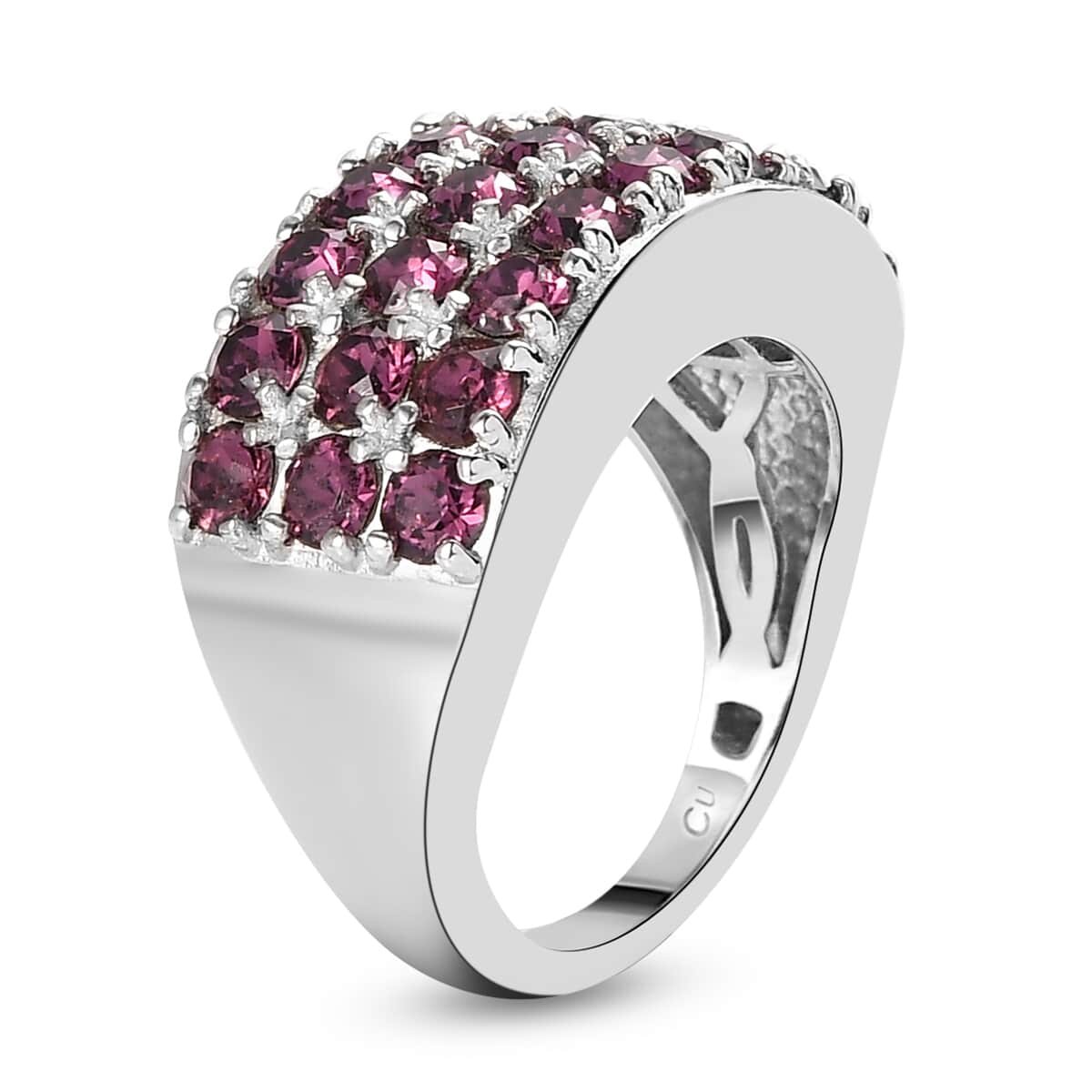 Amethyst Color Crystal Three Row Band Ring in Platinum Over Copper with Magnet (Size 10.0) image number 3