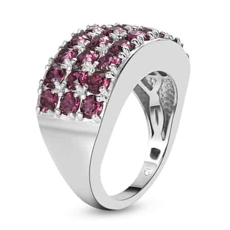 Amethyst Color Crystal Three Row Band Ring in Platinum Over Copper with Magnet (Size 10.0) image number 3