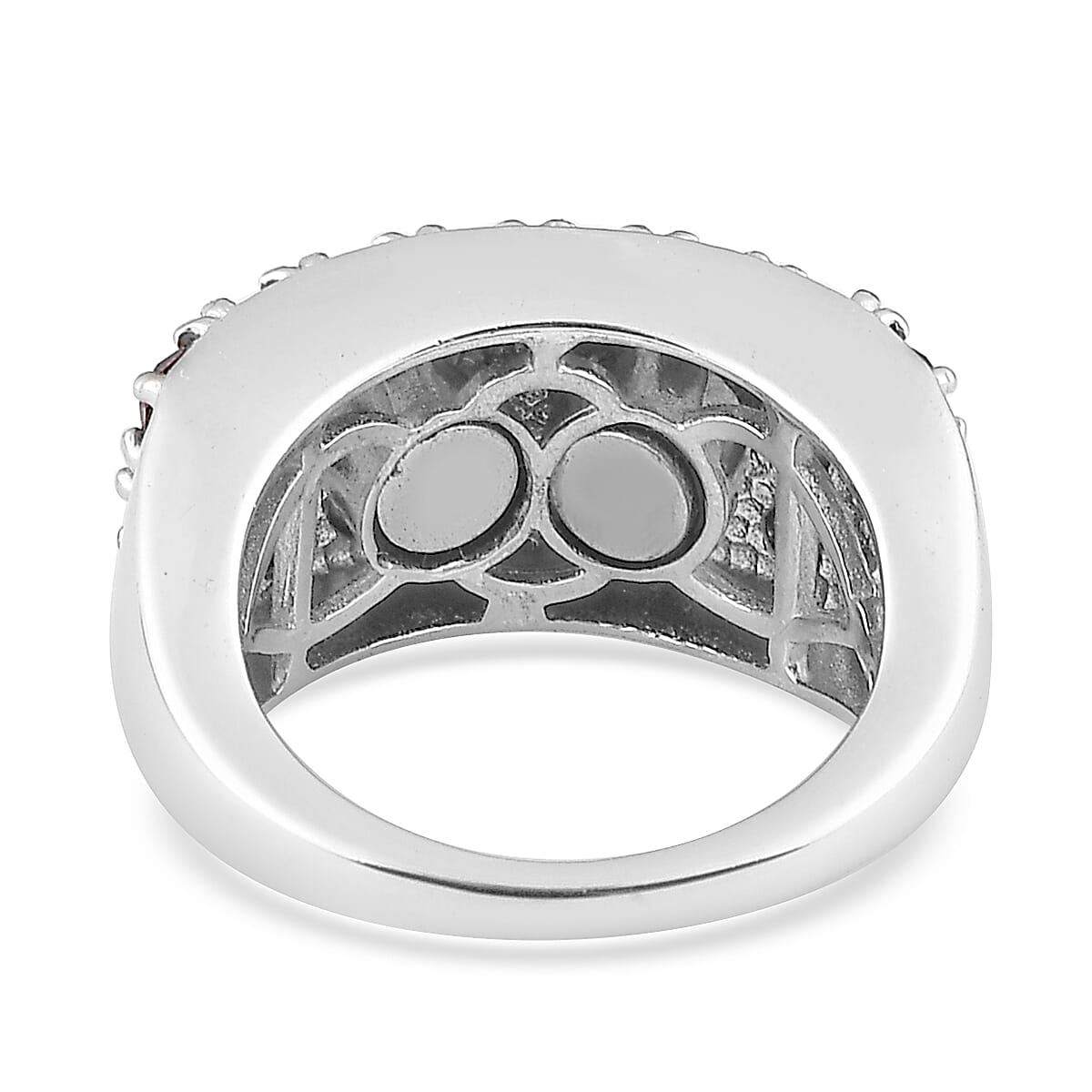 Amethyst Color Crystal Three Row Band Ring in Platinum Over Copper with Magnet (Size 10.0)