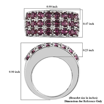 Amethyst Color Crystal Three Row Band Ring in Platinum Over Copper with Magnet (Size 10.0)