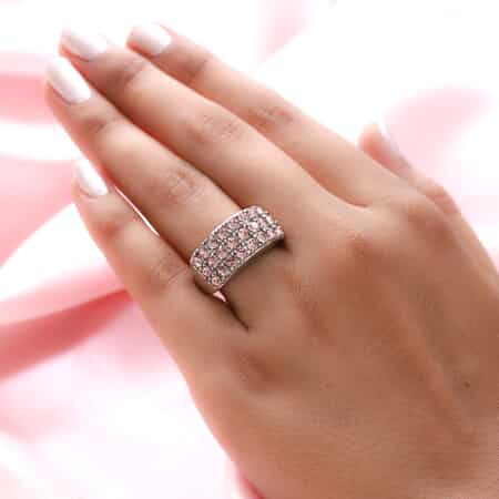 Vintage Rose Color Crystal Three Row Band Ring in Platinum Over Copper with Magnet (Size 8.0) image number 2