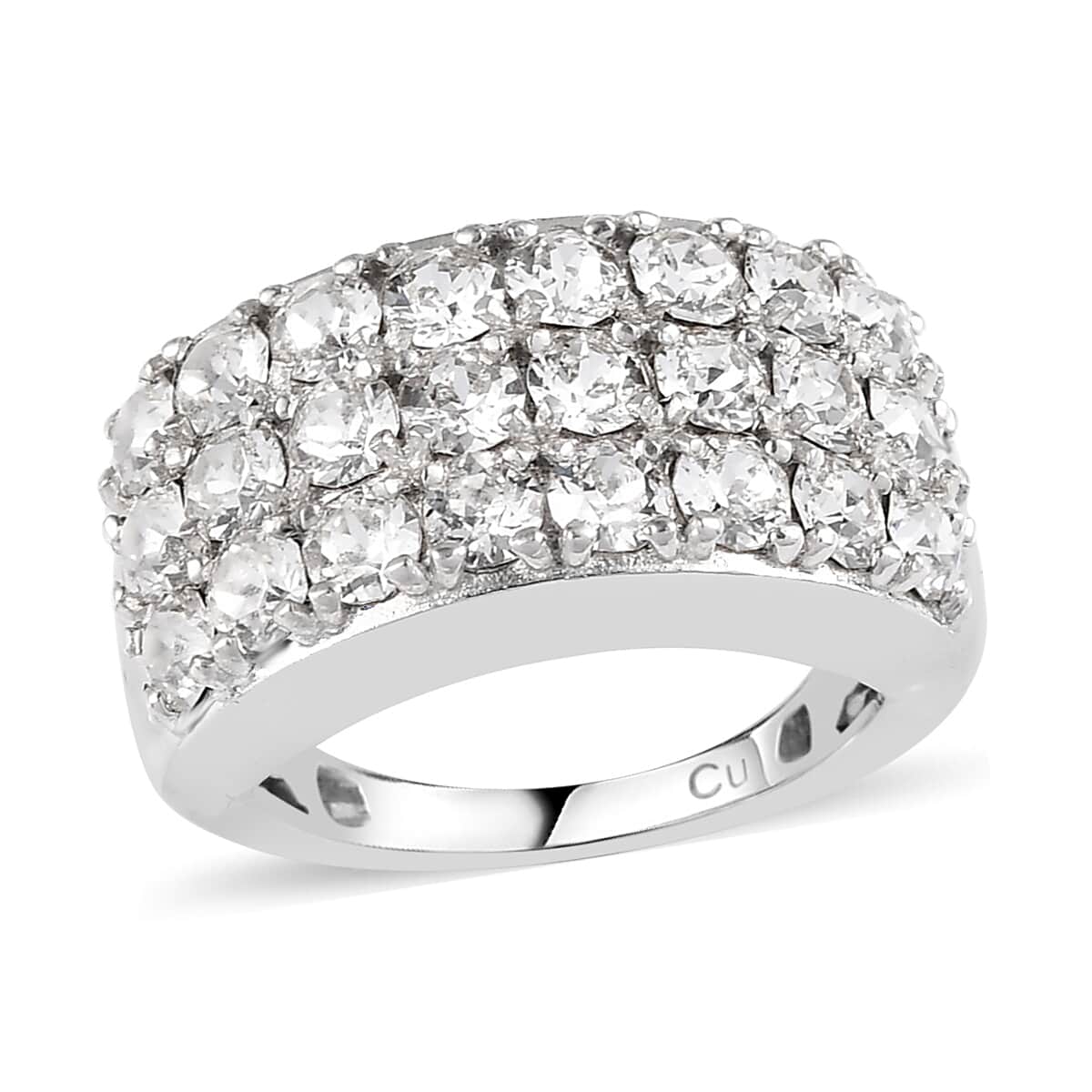 White Crystal Three Row Band Ring in Platinum Over Copper with Magnet (Size 5.0) image number 0