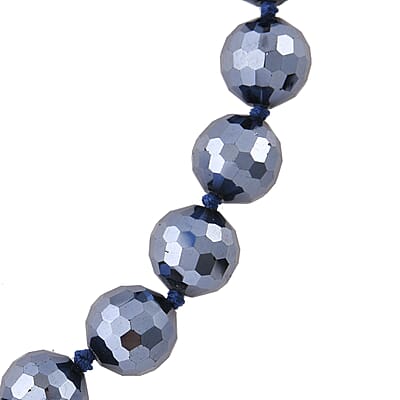 Hematite Color Glass Beaded Knotted Necklace 20 Inches with Magnetic Lock in Silvertone