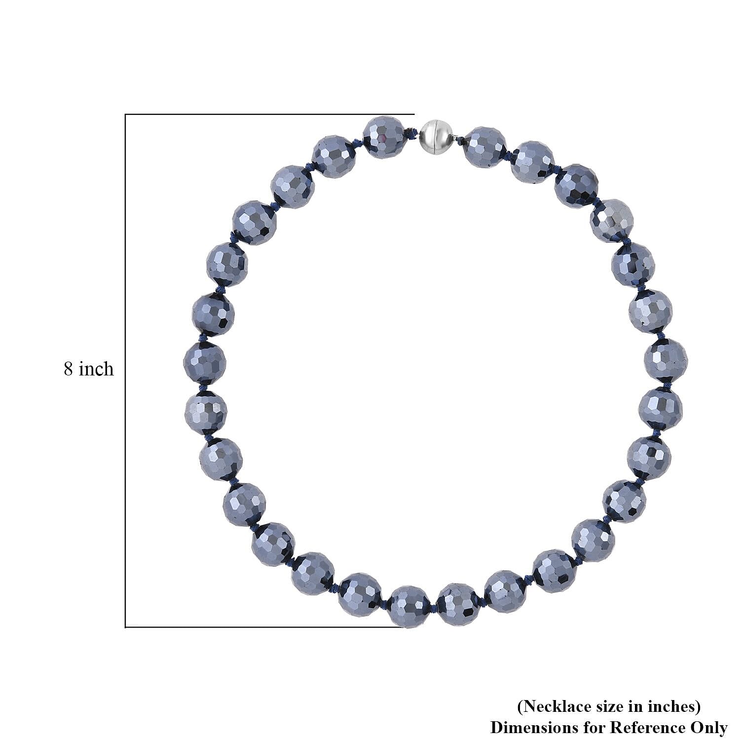 Hematite Color Glass Beaded Knotted Necklace 20 Inches with Magnetic Lock in Silvertone