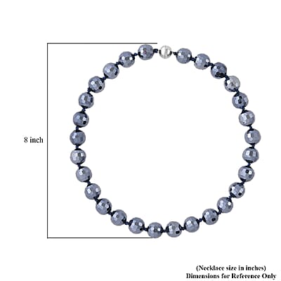 Hematite Color Glass Beaded Knotted Necklace 20 Inches with Magnetic Lock in Silvertone