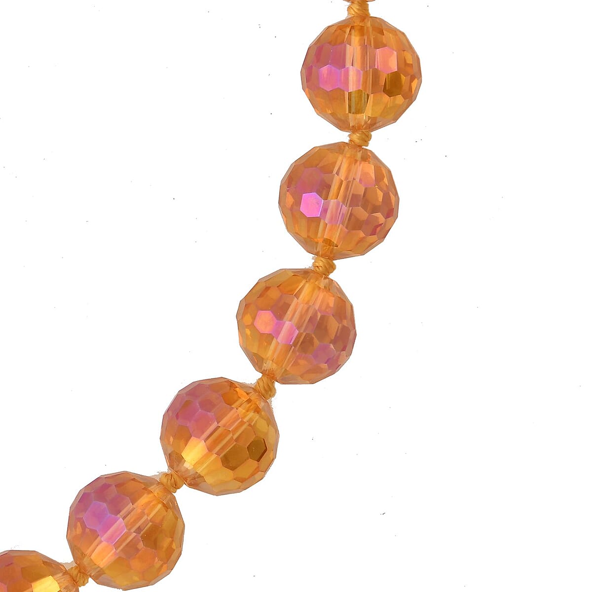 Orange Pearl Glass Knotted Necklace with Magnetic Lock in Silvertone 20 Inches image number 2