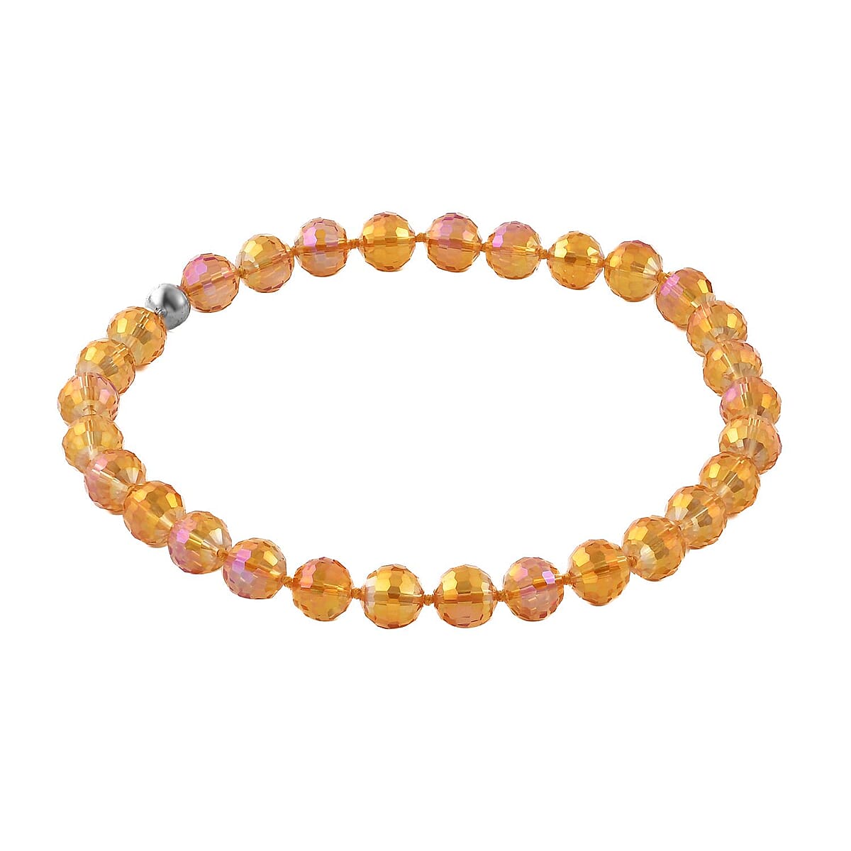 Orange Pearl Glass Knotted Necklace with Magnetic Lock in Silvertone 20 Inches image number 3