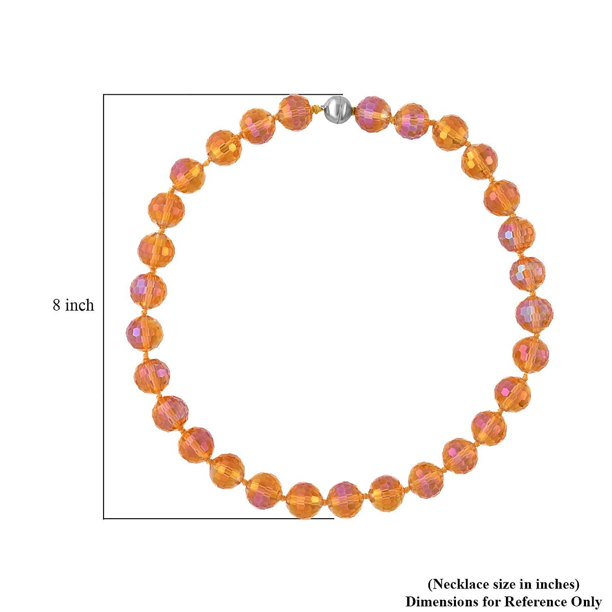 Orange Pearl Glass Knotted Necklace with Magnetic Lock in Silvertone 20 Inches image number 4