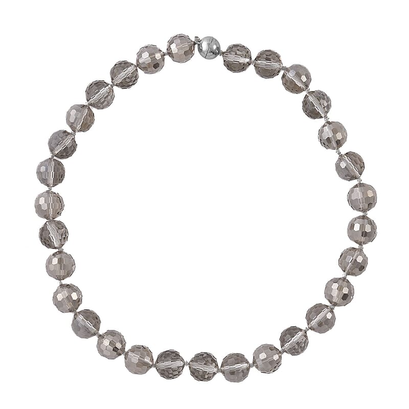 Grey Pearl Glass Knotted Necklace with Magnetic Lock in Silvertone 20 Inches