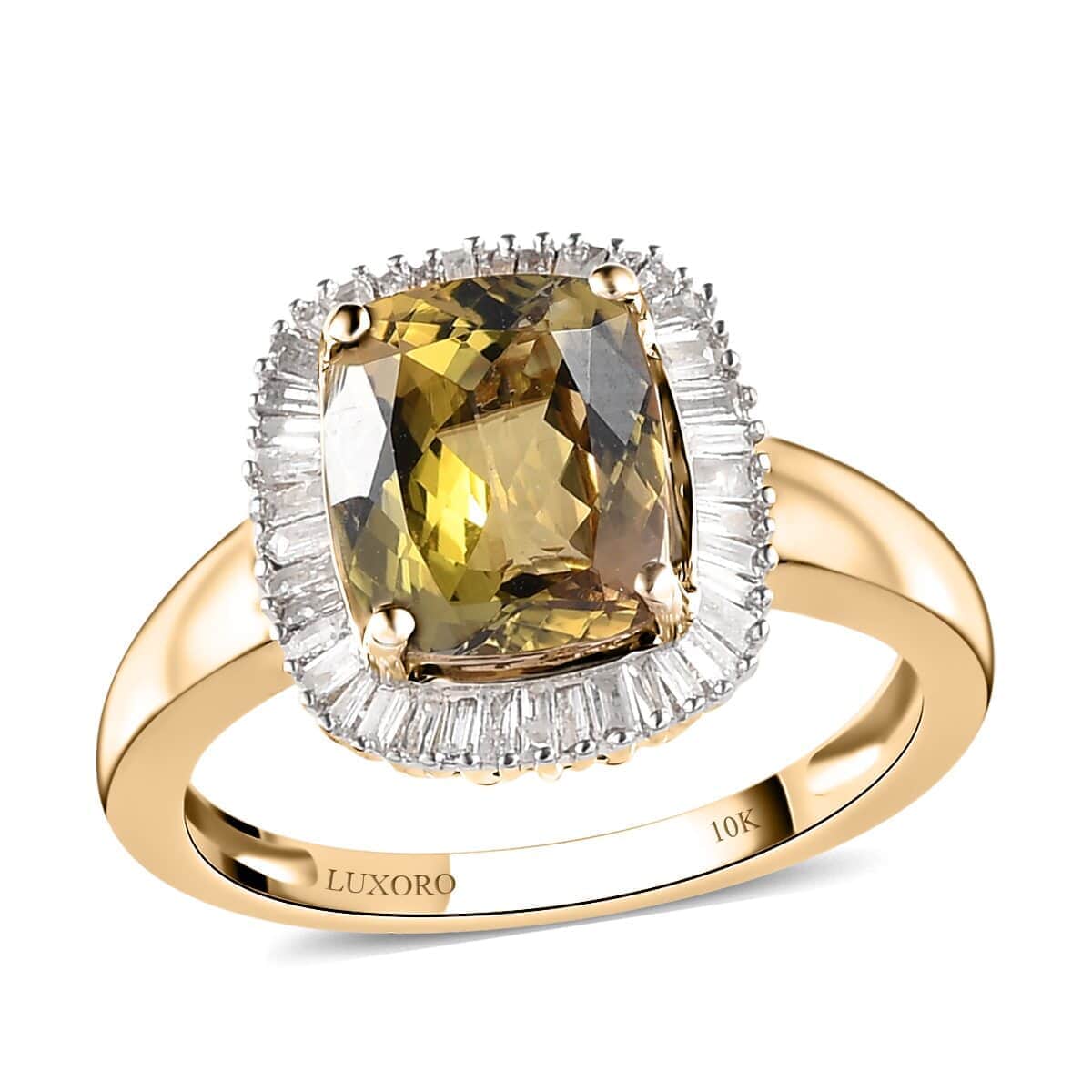 Luxoro 10K Yellow Gold AA Premium Golden Tanzanite and Diamond Halo Ring (Size 7.0) 2.50 ctw image number 0