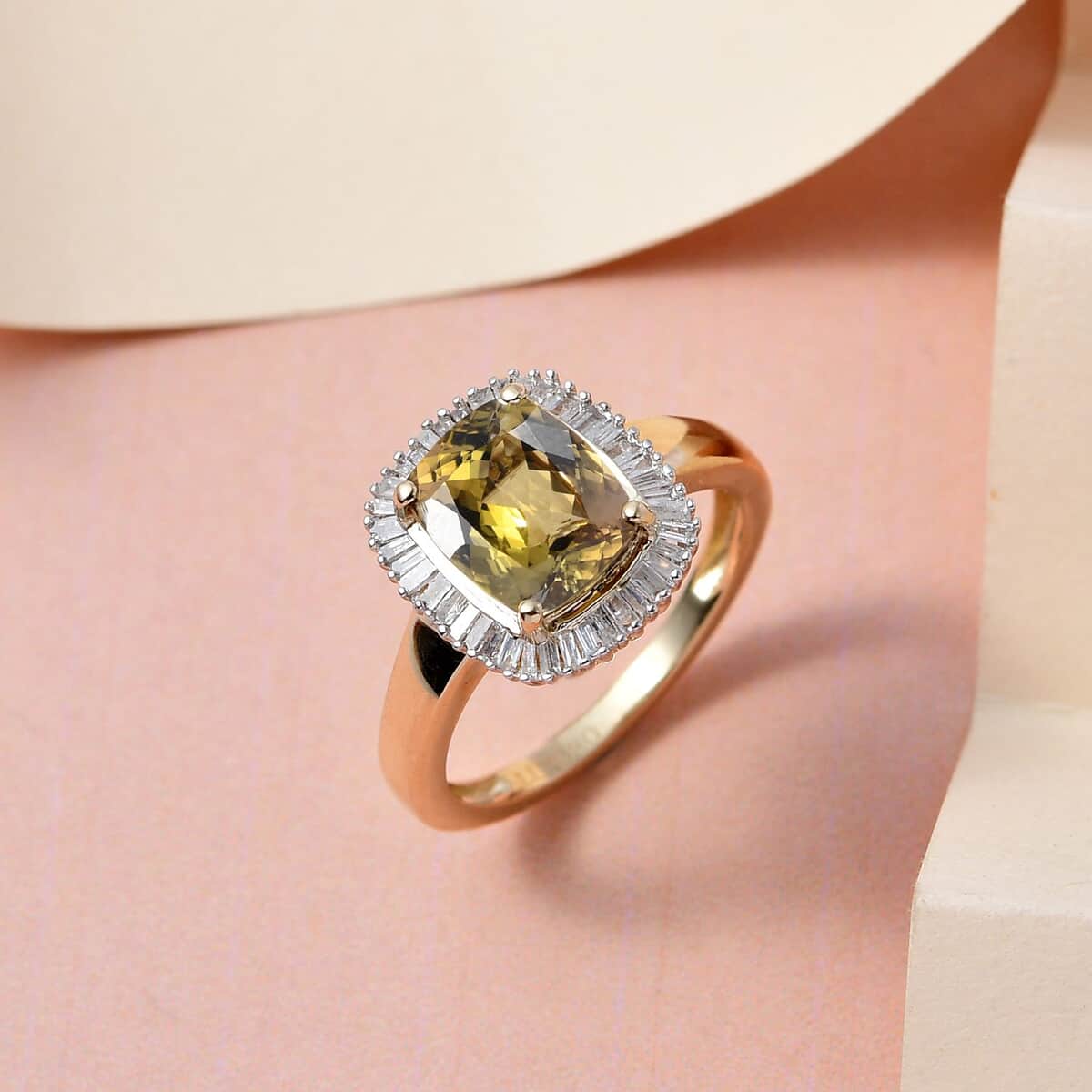Luxoro 10K Yellow Gold AA Premium Golden Tanzanite and Diamond Halo Ring (Size 7.0) 2.50 ctw image number 1