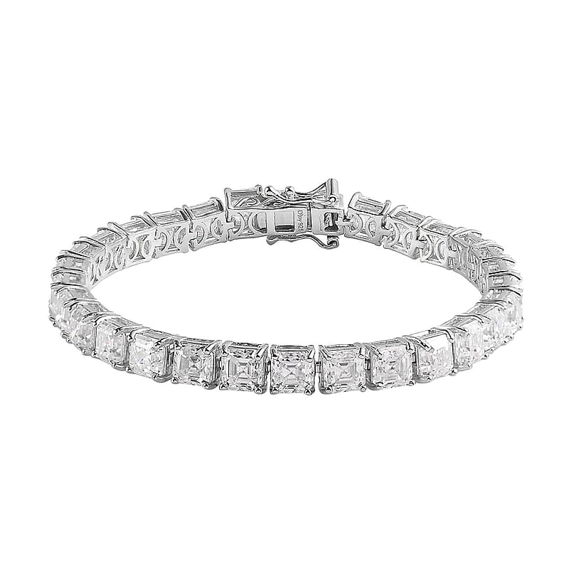 Asscher Cut Moissanite 5mm Tennis Bracelet in Platinum Over Sterling Silver (6.50 In) 20.00 ctw
