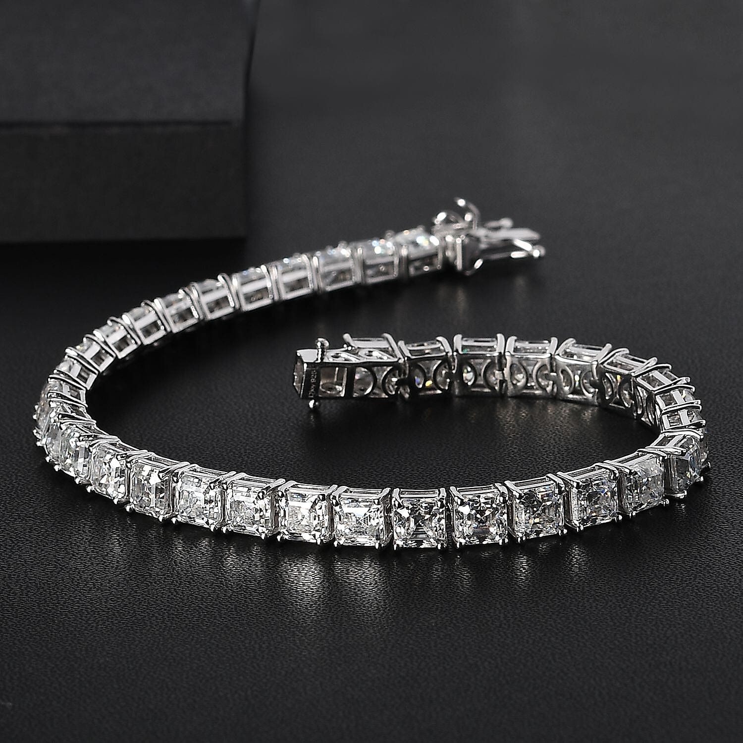 Asscher Cut Moissanite 5mm Tennis Bracelet in Platinum Over Sterling Silver (6.50 In) 20.00 ctw