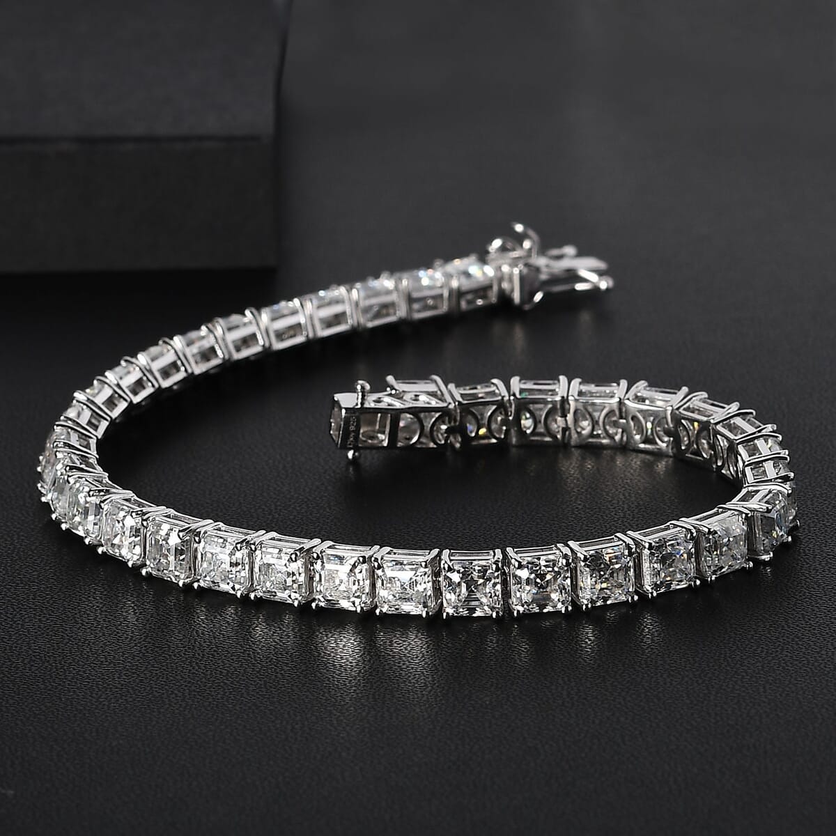 Asscher Cut Moissanite 5mm Tennis Bracelet in Platinum Over Sterling Silver (6.50 In) 11 Grams 20.00 ctw image number 1
