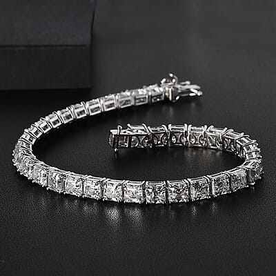 Asscher Cut Moissanite 5mm Tennis Bracelet in Platinum Over Sterling Silver (6.50 In) 20.00 ctw