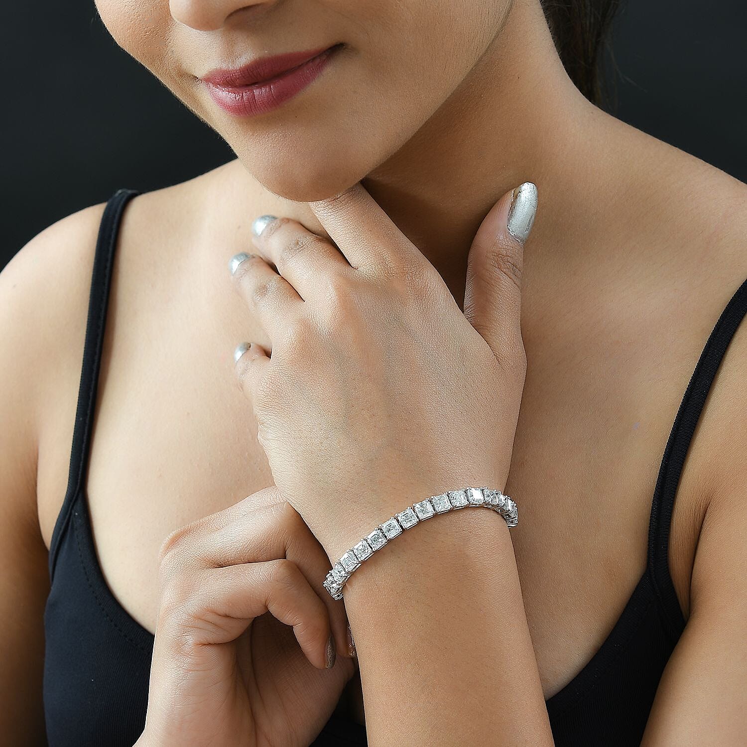 Asscher Cut Moissanite 5mm Tennis Bracelet in Platinum Over Sterling Silver (6.50 In) 20.00 ctw