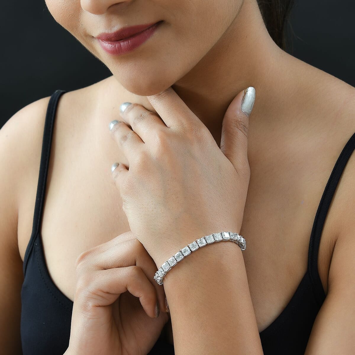Asscher Cut Moissanite 5mm Tennis Bracelet in Platinum Over Sterling Silver (6.50 In) 11 Grams 20.00 ctw image number 2