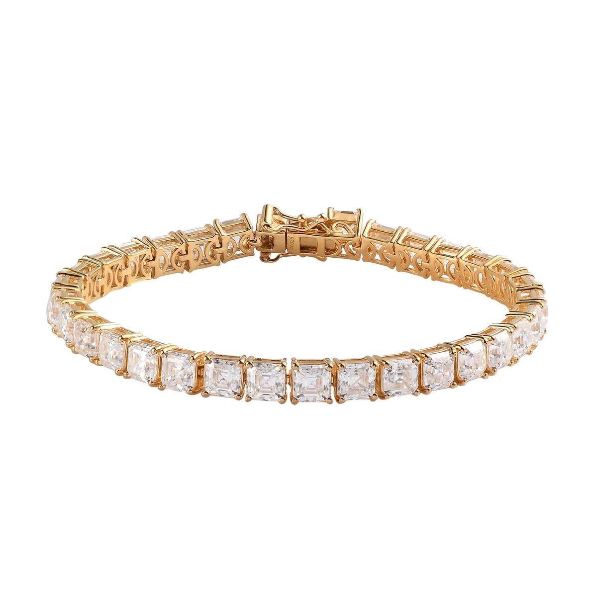 Asscher Cut Moissanite 5mm Tennis Bracelet in Vermeil Yellow Gold Over Sterling Silver (7.25 In) 11.80 Grams 22.15 ctw image number 0