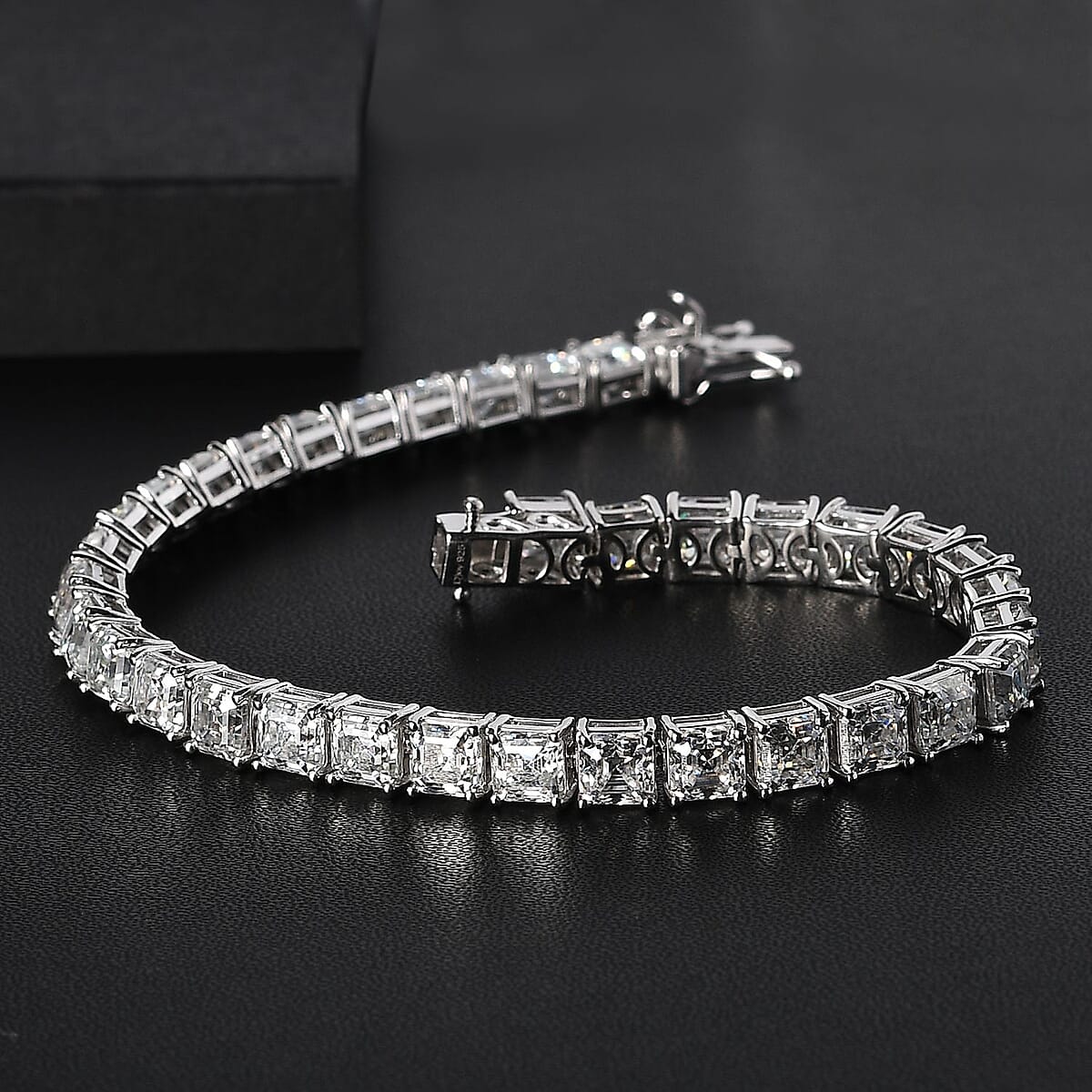 Asscher Cut Moissanite 5mm Tennis Bracelet in Platinum Over Sterling Silver (8.00 In) 12.85 Grams 25.00 ctw image number 1