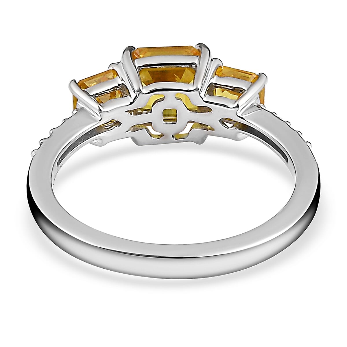 Doorbuster RHAPSODY 950 Platinum AAAA Madagascar Yellow Sapphire and E-F VS Diamond 3 Stone Ring (Size 6.0) 4.15 Grams 2.15 ctw image number 4