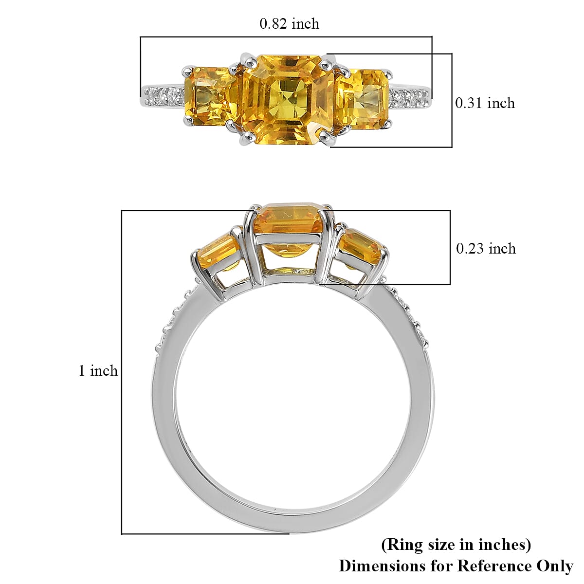 Doorbuster RHAPSODY 950 Platinum AAAA Madagascar Yellow Sapphire and E-F VS Diamond 3 Stone Ring (Size 6.0) 4.15 Grams 2.15 ctw image number 5