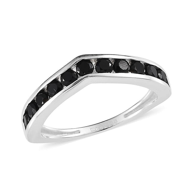 Thai Black Spinel Chevron Wishbone Ring in Sterling Silver (Size 10.0) 0.85 ctw