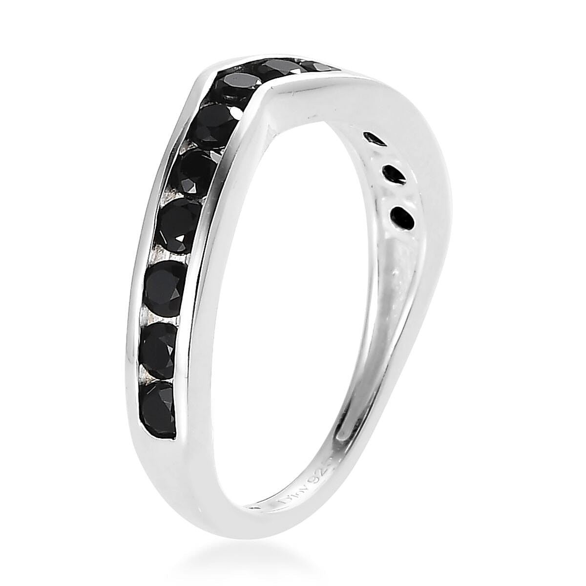 Thai Black Spinel Chevron Wishbone Ring in Sterling Silver (Size 10.0) 0.85 ctw