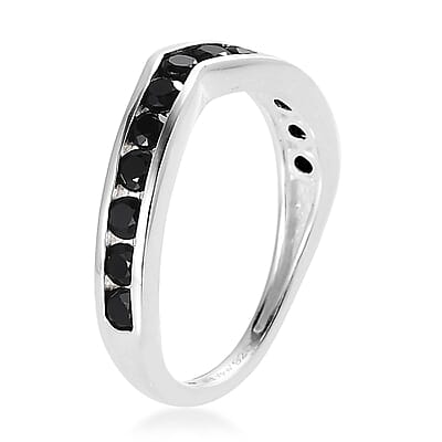 Thai Black Spinel Chevron Wishbone Ring in Sterling Silver (Size 10.0) 0.85 ctw
