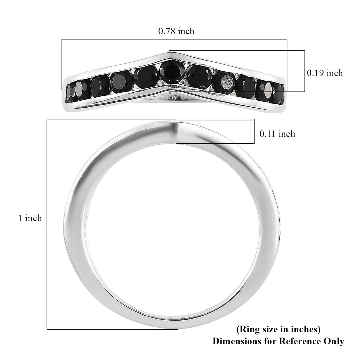 Thai Black Spinel Chevron Wishbone Ring in Sterling Silver (Size 10.0) 0.85 ctw