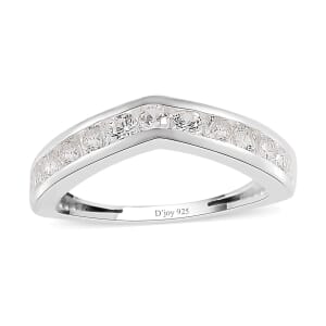 White Zircon Chevron Wishbone Ring in Sterling Silver (Size 9.0) 0.90 ctw